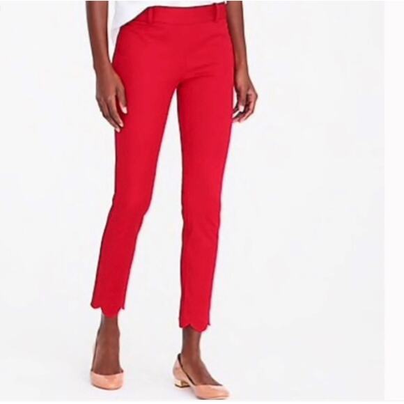 J.Crew Winnie Crimson Red Scalloped Hem Ankle Trouser Pants Size 2 - Picture 1 of 10